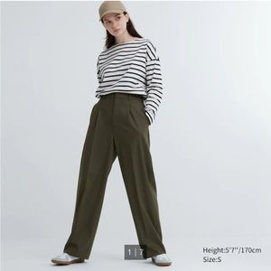 UNIQLO Wide Fit Pleated Pants - Olive